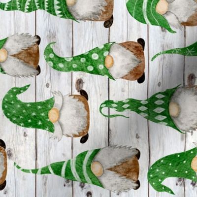Green Watercolor Gnomes on Shiplap rotated - medium scale 