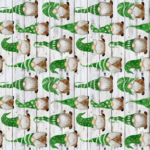 Green Watercolor Gnomes on Shiplap rotated - medium scale 