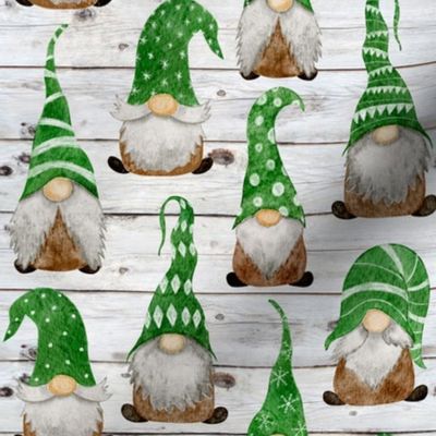 Green Watercolor Gnomes on Shiplap - small scale