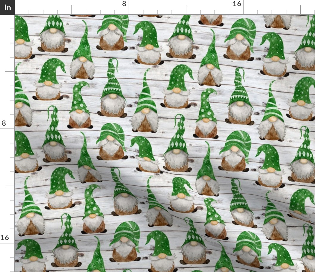 Green Watercolor Gnomes on Shiplap - small scale