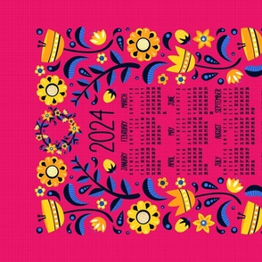 2024 Midsummer Festival Floral Tea Towel Calendar (Pink)