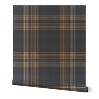 Dark Blue and Brown Fine Line Plaid - Large Scale for Wallpaper and Home Decor