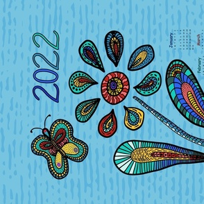 2022 Calendar, Garden of Hope, with butterfly,  multi-color on True blue, English version 