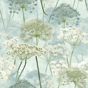 Queen Anne’s lace in relaxing blues and greens