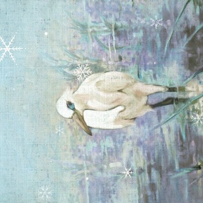 winter white heron tea towel