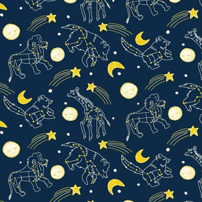 Wishing Stars Night Sky Animal Constellations Denim Blue  Large Scale