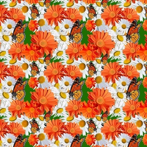 Baltimore Oriels and Monarch Butterfly floral print-Green 