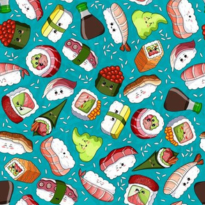 Kawaii Sushi with lightly textured background 