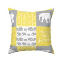 Elephant wholecloth - You are loved forever.  - grey & yellow C20BS