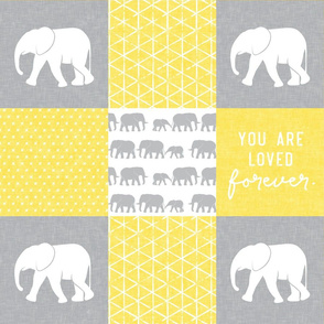 Elephant wholecloth - You are loved forever.  - grey & yellow C20BS