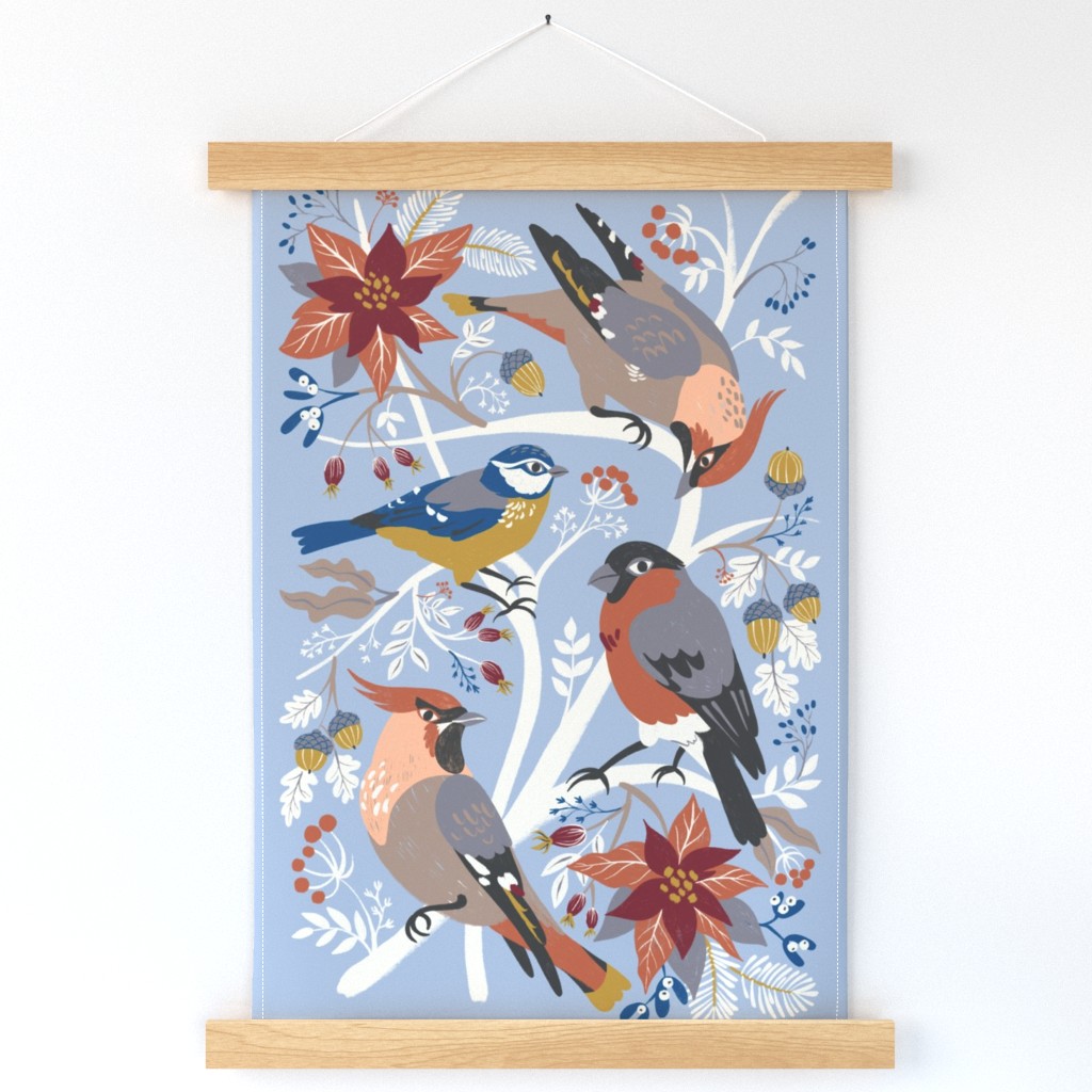 Winter birds tea towel