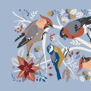 Winter birds tea towel