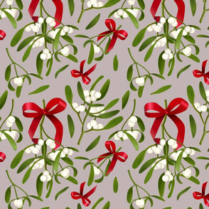 mistletoe with red ribbon  seamless pattern