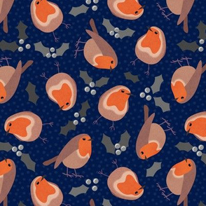 Festive Robins // Dark Blue