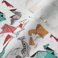 Tiny scale // Origami dragon friends // white background aqua orange grey and red fantastic creatures