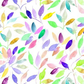 Colorful rainbow watercolor leaves design with black background