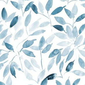 Denim blue watercolor leaves - painted leaf magic woodland