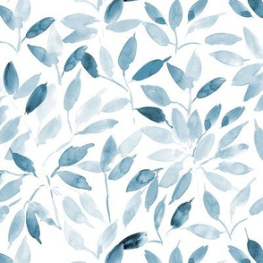 Indigo subdued watercolor leaves - painted blue leaf magic woodland 328