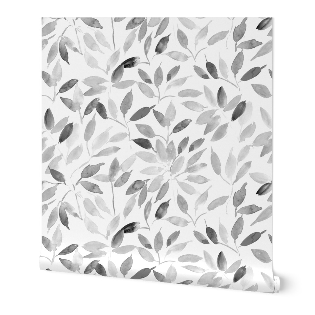 Platinum grey watercolor leaves - painted leaf magic woodland