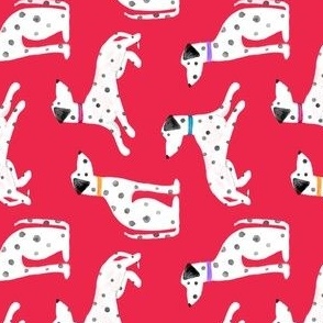 Watercolor Dalmatian Dogs On Red Rotated