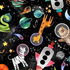 watercolor animal astronauts in space