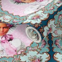 black girl African American POC people of color WOC pink Victorian bonnets beautiful 19th 20th century white dress lace puffy sleeves children roses flowers floral border frame flourish swirls pink green bow portrait romantic beauty vintage antique elegan