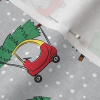 kids car with Christmas tree on grey w/ snow C20BS