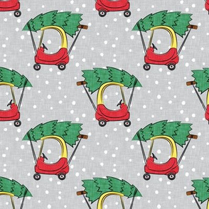 kids car with Christmas tree on grey w/ snow C20BS