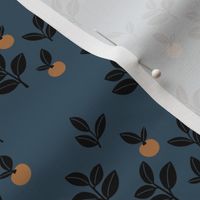 Sweet Scandinavian cherries and berries winter garden botanical fruit and leaves neutral nursery navy blue burnt orange black night SMALL