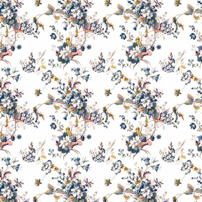 Blue pink yellow chintz floral