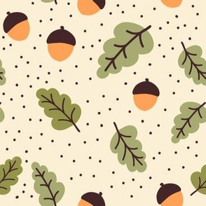 Fall Holiday Leaves Acron Design Light Brown Brown Orange Autumn Fabric