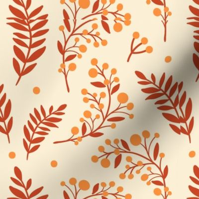 Fall Holiday Berrys Leaves Design Light Brown Brown Orange Autumn Fabric
