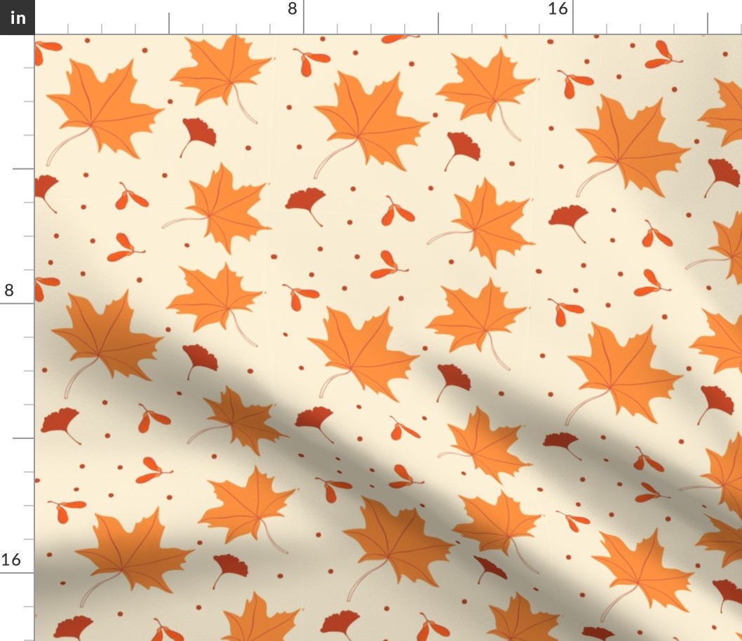 Fall Holiday Leaves Leaf Design Light Brown Brown Orange Autumn Fabric