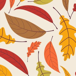 Fall Holiday Leaf Design Light Brown Brown Off White Autumn Fabric
