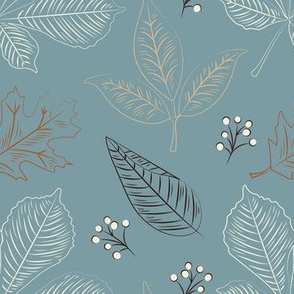 Fall Holiday Leaves Design Blue Brown Off White