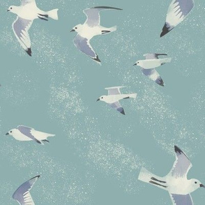 regular scale painterly Flock of seagulls / grey blue