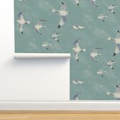 large scale painterly Flock of seagulls / grey blue