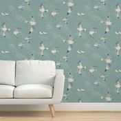 large scale painterly Flock of seagulls / grey blue