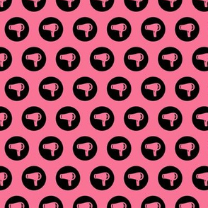Blow Dryer Icon Circles Salon & Barbershop Pattern in Black with Coral Pink Background (Mini Scale)
