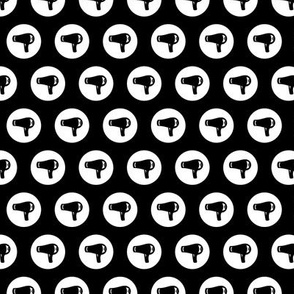 Blow Dryer Icon Circles on Black Salon & Barbershop Pattern (Mini Scale)