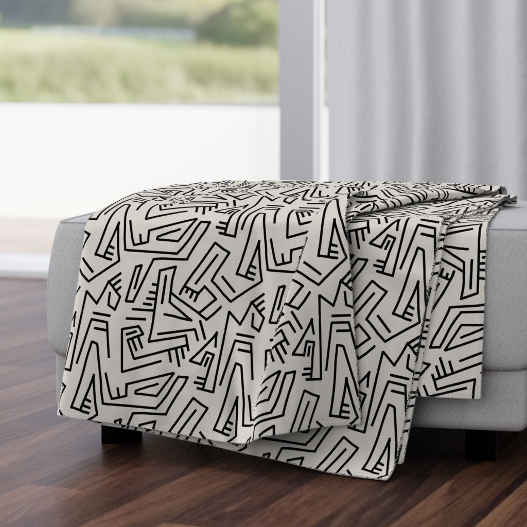 African Mudpaint Abstract - Linen Ecru & Black