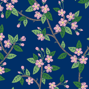 Spring Blossoms navy blue pink extra large