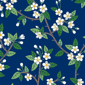Spring Blossoms navy blue white extra large