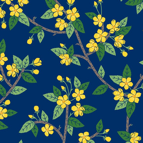 Spring Blossoms navy blue yellow extra large