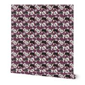 Collies white Magnolias burgandy dog fabric magenta