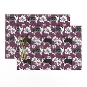 Collies white Magnolias burgandy dog fabric magenta