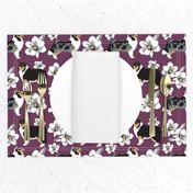 Collies white Magnolias burgandy dog fabric magenta