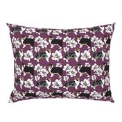 Collies white Magnolias burgandy dog fabric magenta