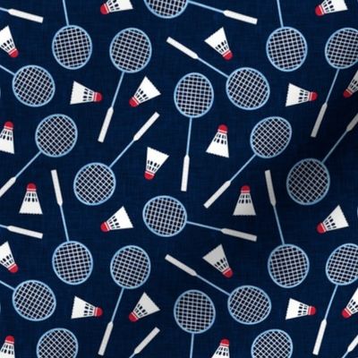 Badminton Rackets and birdies - shuttlecock & racquets - yard games birdie - blue on navy - LAD20