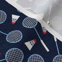 Badminton Rackets and birdies - shuttlecock & racquets - yard games birdie - blue on navy - LAD20